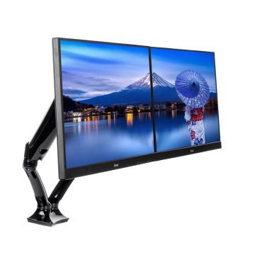 Support de bureau flexible pour 2 écrans , pneumatique et réglable en hauteur. Support de bureau à pinces ou passage de câbles DS3002C-B1