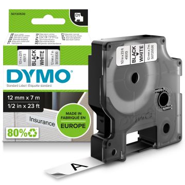 DYMO Ruban titreuse D1 12mm coloris noir blanc