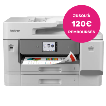 BROTHER MFCJ6975DW MFP jet encre couleur A3, 31/31ppm,R-V integral, charg ADF 50p,Ethernet,Fax,Wifi direct, NFC,LCD tactile 8,8cm, 2x 250f,toner 2400p/2K p coul