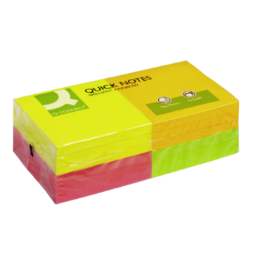 QCONNECT Lot de 12 Bloc-notes repositionnable 80F couleurs néon rainbow 76x76mm