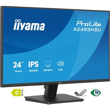 Ecran IIYAMA 23,8" Noir IPS Ultra Mince 16:9 1ms 1920x1080 350cd/m² 120Hz HDMI DisplayPort 2xUSB HUB HPs TCO X2493HSU-B1