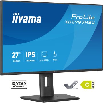 Ecran IIYAMA 27" Noir Ultra mince dalle IPS 16:9 1920x1080 120Hz 350 cd/m² 4ms DP HDMI HPs 4xUSB HUB (2x3.2 2xType C) HPs 15cm pied réglable Pivot TCO 