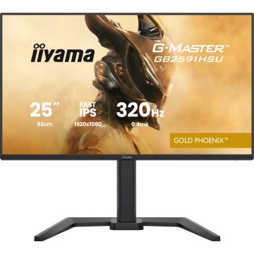 Ecran IIYAMA 24.5'' G-Master Gold Phoenix Noir Fast IPS 1920x1080 16:9 0.4ms  350cd/m² 320Hz 1000:1 2xHDMI DP 4xUSB HPs G-SYNC comp 15cm pied réglab haut