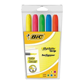 Bic Lot de 5 surligneurs Highlighter avec grip