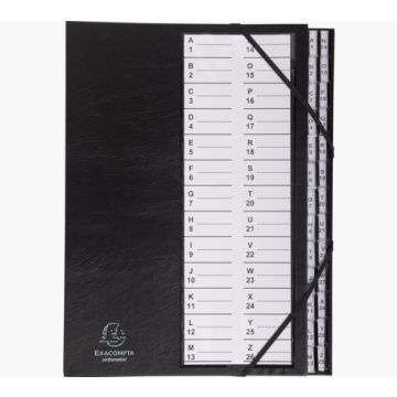 EXACOMPTA Trieur rigide Ordonator avec cavaliers plastiques et élastiques alphabétique 26 compartiments de A à Z - Noir