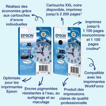EPSON Cartouche Réveil 27XXL Encre Durabrite Noir XXL 34,1ml
