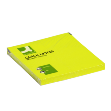 QCONNECT Lot de 1 Bloc-notes repositionnables 80F quick notes couleurs néon 76x76mm coloris jaune vif