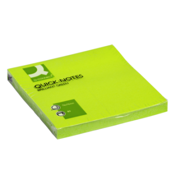 QCONNECT Lot de 1 Bloc-notes repositionnables 80F quick notes couleurs néon 76x76mm coloris vert