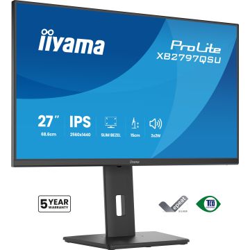 Ecran IIYAMA 27" Noir Ultra mince dalle IPS 16:9 2560x1440 75Hz 350 cd/m² 1ms 1000:1 DP 2xHDMI 4xUSB (2x 3.2+2xC) HPs 15cm pied réglable en hauteur + Pivot TCO