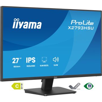 Ecran IIYAMA 27'' Dalle IPS Ultra mince 1920x1080 16:9 1ms 120Hz 350cd/m2 HDMI DisplayPort USB HUB (2x2.0) HPs TCO  X2793HSU-B1